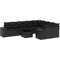 vidaXL 10-delige loungeset voor de tuin met kussens, zwart, polyrotan