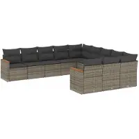 vidaXL 11-delige Loungeset met kussens poly rattan grijs