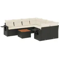 vidaXL 9-delige Loungeset met kussens poly rattan zwart