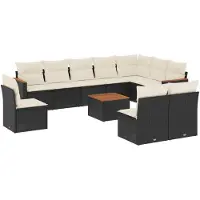 vidaXL 11-delige tuinmeubelset met kussens, zwart, polyrotan