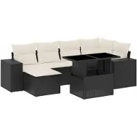 vidaXL 7-delige Loungeset met kussens poly rattan zwart
