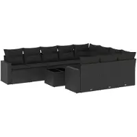 vidaXL 11-delige Loungeset met kussens poly rattan zwart