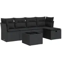 vidaXL 5-delige tuinmeubelset met kussens, zwart, polyrotan