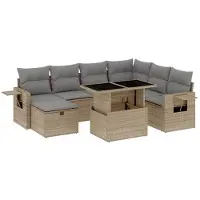 vidaXL 8-delige Loungeset met kussens poly rattan beige
