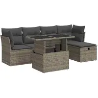 vidaXL 6-delige tuinmeubelset met kussens, grijs, polyrotan
