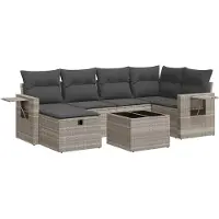 vidaXL 7-delige Loungeset met kussens poly rattan lichtgrijs
