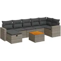 vidaXL 8-delige tuinmeubelset met kussens, grijs, polyrotan