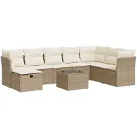 vidaXL 8-delige tuinmeubelset met kussens, beige, van polyrotan
