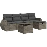 vidaXL 5-delige tuinmeubelset met kussens, grijs, polyrotan