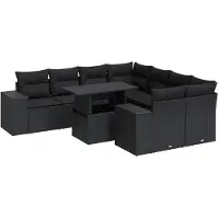 vidaXL 9-delige tuinmeubelset met kussens, zwart, polyrotan