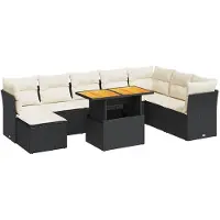 vidaXL 9-delige tuinmeubelset met kussens, zwart, polyrotan