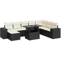 vidaXL 9-delige tuinmeubelset met kussens, zwart, polyrotan
