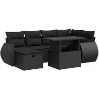 vidaXL 7-delige tuinmeubelset met kussens, zwart, polyrotan