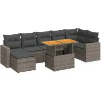 vidaXL 8-delige Loungeset met kussens poly rattan grijs