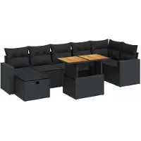 vidaXL 5-delige tuinmeubelset met kussens, zwart, polyrotan, acaciahout