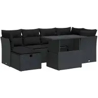 vidaXL 7-delige tuinmeubelset met kussens, zwart, polyrotan
