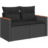 vidaXL 7-delige tuinmeubelset met kussens, zwart, polyrotan