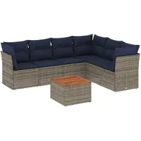vidaXL 7-delige tuinmeubelset met kussens, grijs, polyrotan