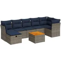 vidaXL 8-delige tuinmeubelset met kussens, grijs, polyrotan