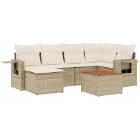 vidaXL 7-delige Loungeset met kussens poly rattan beige