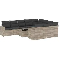 vidaXL 11-delige Loungeset met kussens poly rattan lichtgrijs