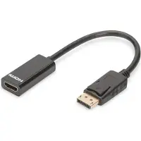 Digitus DB-340400-001-S DisplayPort / HDMI Adapter [1x DisplayPort stekker - 1x HDMI-bus] Zwart Rond, Afgeschermd (dubbel), Afsluitbaar 15.00 cm