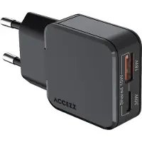 Accezz Ultra Slim GaN Oplader - USB-C + USB-A - 30W - Zwart