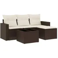 vidaXL 5-delige Loungeset met kussens poly rattan bruin