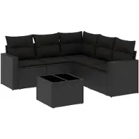 vidaXL 6-delige Loungeset met kussens poly rattan zwart