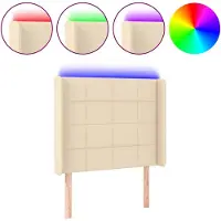 vidaXL Hoofdbord LED 93x16x118/128 cm stof crèmekleurig