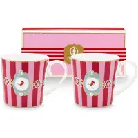 Pip studio Mok Home Mugs Small Love Birds Medallion Stripes Red-Pink (Set van 2)