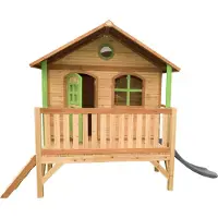Axi Stef Speelhuis op palen & grijze Glijbaan | Speelhuisje voor de tuin / buiten in bruin & groen van FSC hout | Speeltoestel voor kinderen