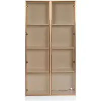 OKWISH Vitrinekast Set Van 2 - Met Led Verlichting - Woonkamer En Kantoor - Spaanplaat Wit Met Bruin Glas - 80x40x160 Cm Per Kast