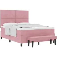 vidaXL Boxspringbed met matras en hoofdeinde, roze, 140 x 200 cm, fluweel