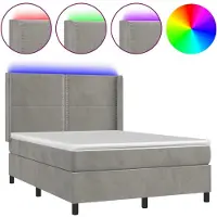 vidaXL Boxspringbed met LED-verlichting, lichtgrijs, 90 x 200 cm, fluweel