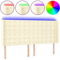 vidaXL Hoofdbord LED 147x16x118/128 cm kunstleer crèmekleurig