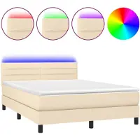 vidaXL Boxspring met matras en LED stof crèmekleurig 140x190 cm