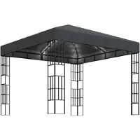 vidaXL Prieel met LED-lichtslinger 3x3 m antracietkleurig