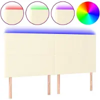 vidaXL Hoofdbord LED 200x5x118/128 cm kunstleer crèmekleurig