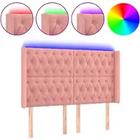 vidaXL Hoofdbord LED 163x16x118/128 cm fluweel roze