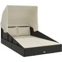 vidaXL Ligbed met inklapbaar dak 200x114x128 cm poly rattan zwart