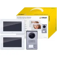 Rollei K40931 2-familie video-ingangskit met: 2 handsfree 7" LCD-video-ingangen, 2-knops audio-/video-ingangspaneel, 2 voedingseenheden, met bevestigingsbeugel