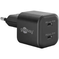 Goobay USB lader set | 2x lader met 2x USB-C PD | incl. 2x USB-C kabel | 35W | zwart + wit | 1 meter