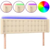 vidaXL Hoofdbord LED 147x16x78/88 cm stof crèmekleurig