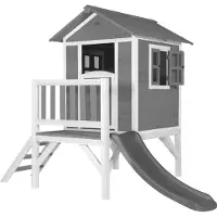 Axi Speelhuis Beach Lodge XL Grijs met grijze Glijbaan | Speelhuis op palen met veranda gemaakt van FSC hout | Klein speeltoestel voor de tuin