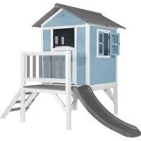 Axi Speelhuis Beach Lodge XL Blauw met Lodge XL Speelhuis Caribisch blauw - Grijze Glijbaan | Speelhuis op palen met veranda gemaakt van FSC hout | Klein speeltoestel voor de tuin