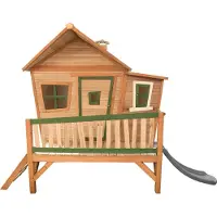 Axi Emma Speelhuis op palen & grijze Glijbaan | Speelhuisje voor de tuin / buiten in bruin & groen van FSC hout | Speeltoestel voor kinderen