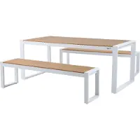 Axi Tony Tuinset met 2 losse Banken in Wit met Teak-look Polywood | Tuintafel / Picknicktafel van Aluminium | Eetset voor buiten / tuin