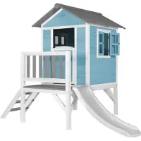Axi Speelhuis Beach Lodge XL Blauw met witte Glijbaan | Speelhuis op palen met veranda gemaakt van FSC hout | Klein speeltoestel voor de tuin