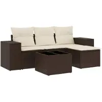 vidaXL 5-delige Loungeset met kussens poly rattan bruin